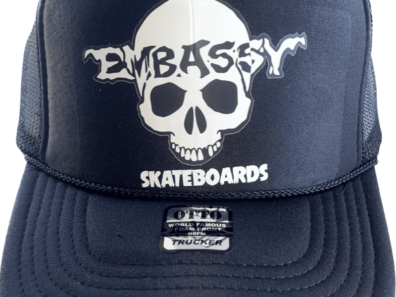 Black Trucker Cap White Skully print
