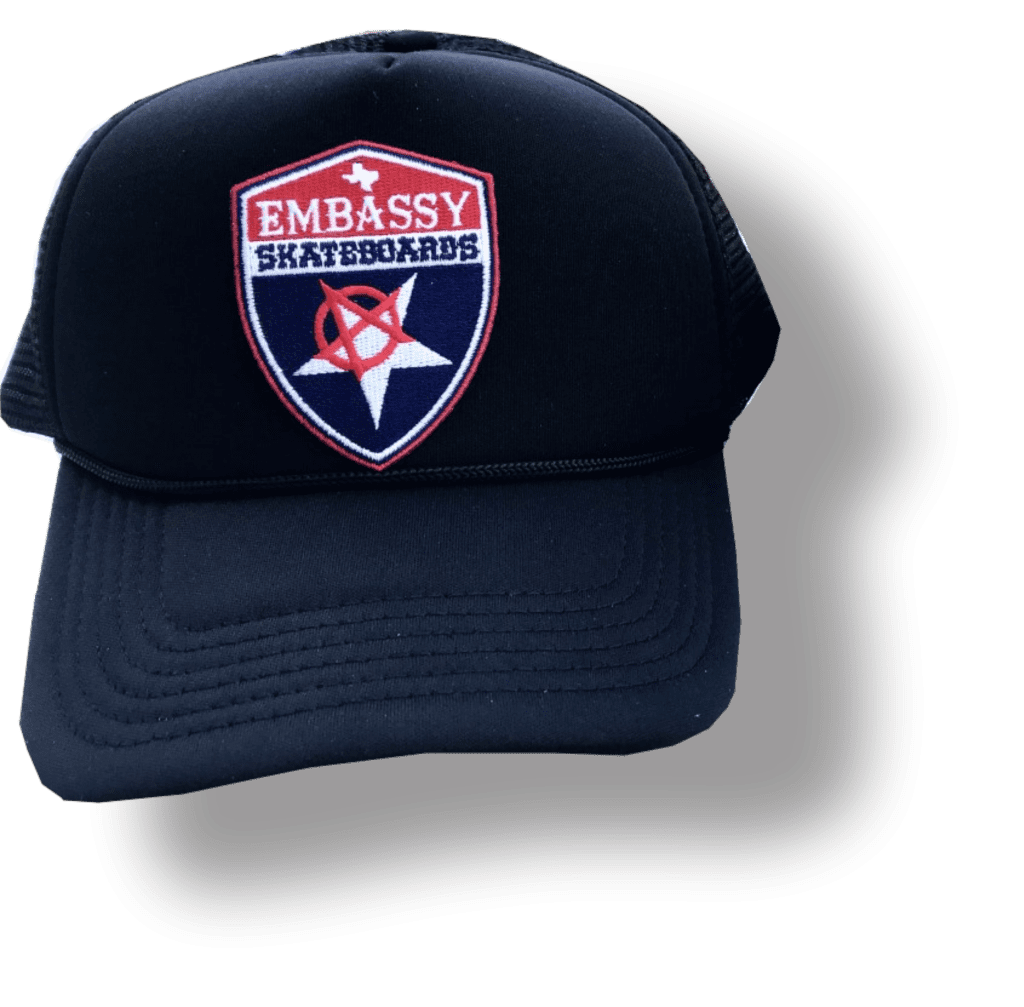 Embassy Shield Logo on Black Trucker Cap